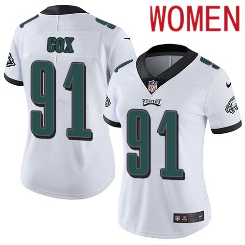 Women Philadelphia Eagles 91 Fletcher Cox Nike White Vapor Limited NFL Jersey